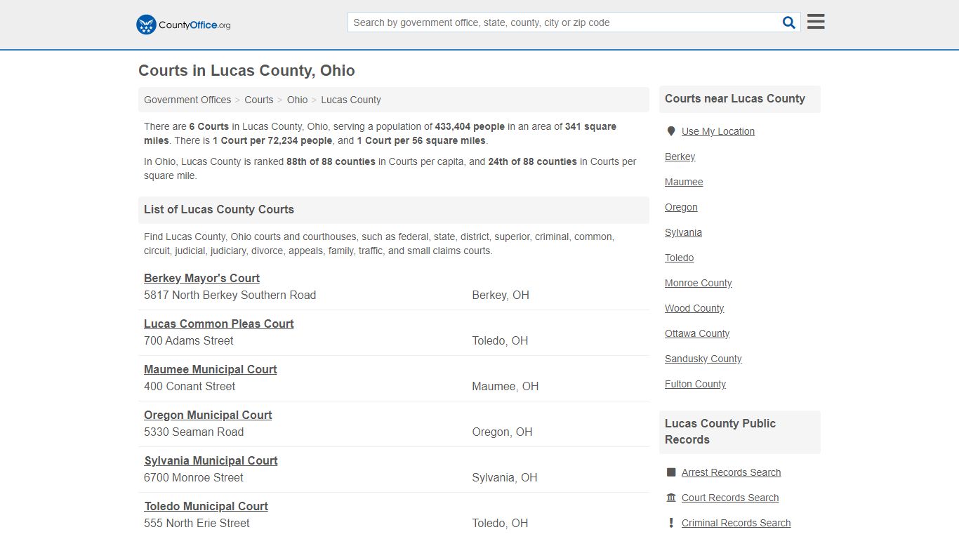 Courts - Lucas County, OH (Court Records & Calendars)