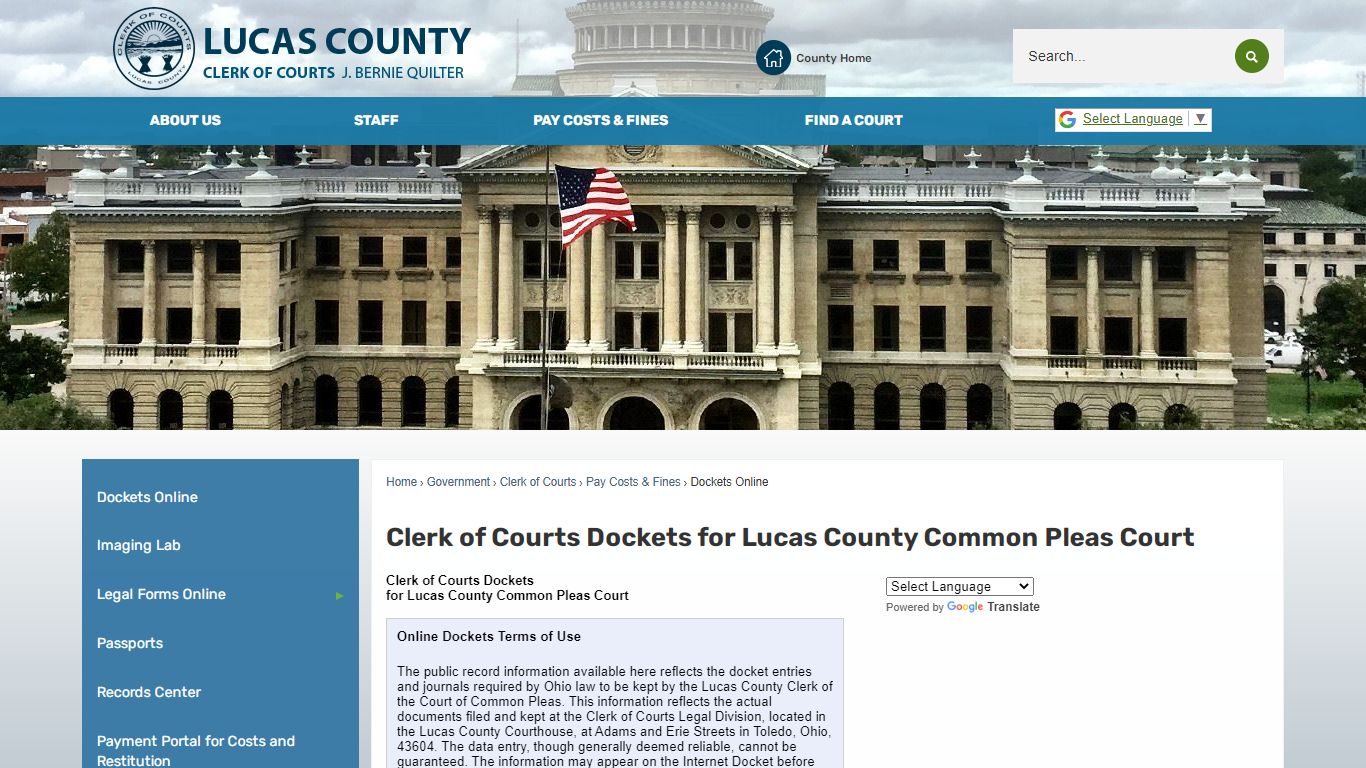 Clerk of Courts Dockets for Lucas County Common Pleas Court | Lucas ...